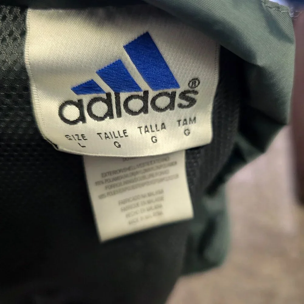 Vintage Adidas Branded 3-Stripes Zippered (LG) Windbreaker Jacket GRAY/GREEN